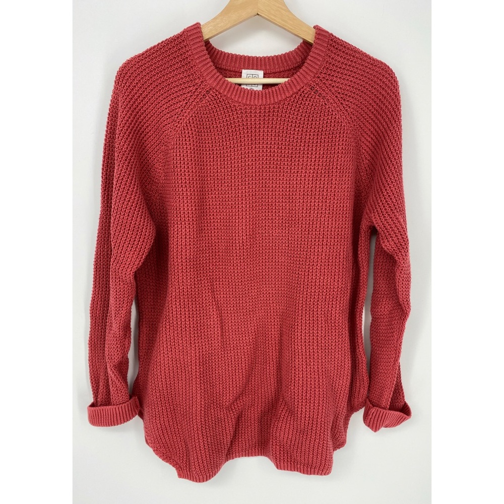 CORE Red Pink Knit 100% Cotton Sweater Pullover Waffle Knit